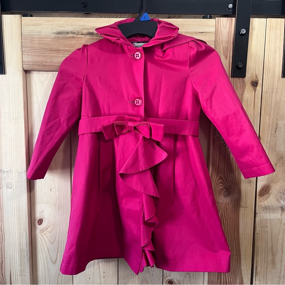 Rothschild Girls Size 4T Pink Azalea Rain Coat Bow Ruffles Hood Spring Rain